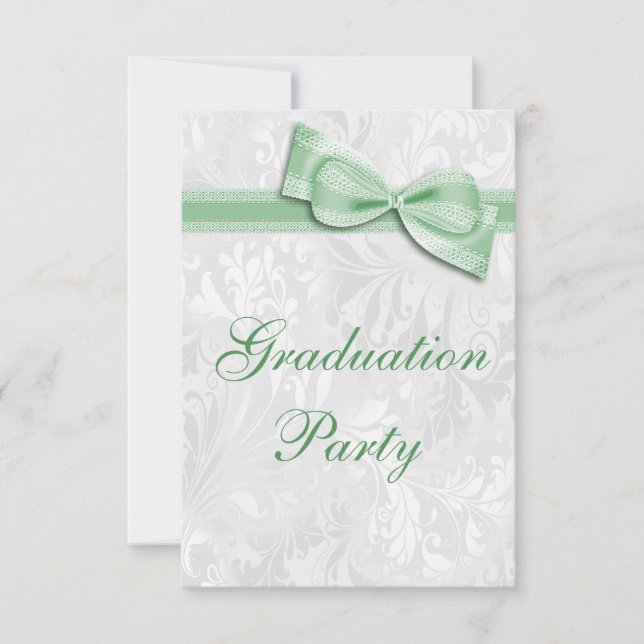 Convites Festa de Graduação de Meninas com Damasco e Laço F (Frente)