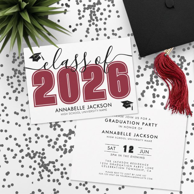 Convites Festa de Graduação do Simple Red (Simple Modern Red Graduation Party Invitation)