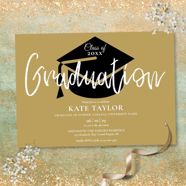 Convites Festa de Graduação Dourada e Preta (Gold And Black Graduation Party Invitation)