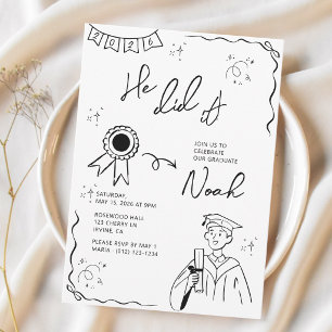 Convites Festa de Graduação Ele Fez Isso! Desenho Divertido
