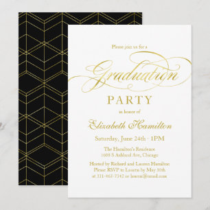 Convites Festa de Graduação Elegante e Sofisticada com Folh