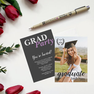 Convites Festa de Graduação Elegante Foto Moderna com Letra