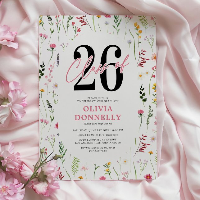 Convites Festa de Graduação Elegante Wildflower 2026 (Criador carregado)