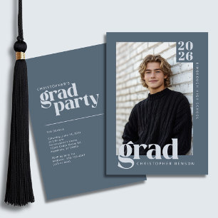 Convites Festa de Graduação em Azul Ardósia Moderno 2026