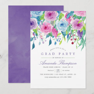 Convites Festa de Graduação Floral Aquarela Violeta Ultra