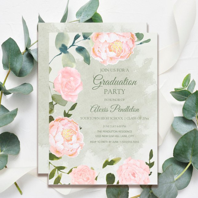 Convites Festa de Graduação Floral Rosa de Primavera Românt (Criador carregado)