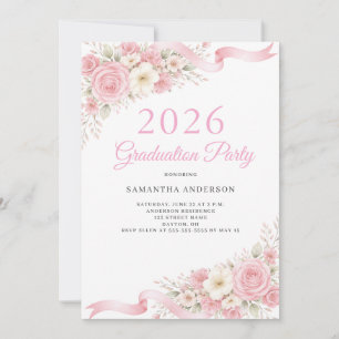 Convites Festa de Graduação Floral Rosa Elegante 2026