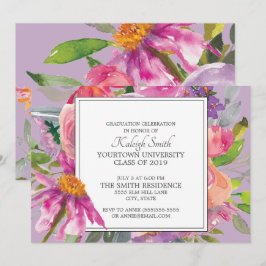 Convites Festa de Graduação Floral Roxo Rosa Jardim