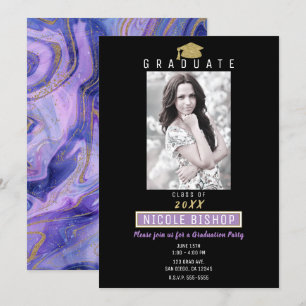 Convites Festa de Graduação Glam com Brilho Dourado e Mármo