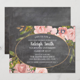 Convites Festa de Graduação Jardim Rosa Floral Quadro Negro