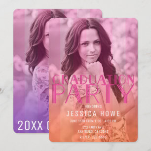 Convites Festa de Graduação Laranja Rosa Roxo Foto de Gradu