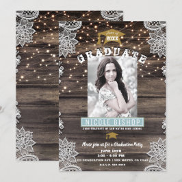 Convites Festa de Graduação Madeira Rústica com Renda e Luz