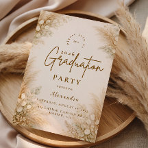 Festa de Graduação Minimalista Bege com Pampas