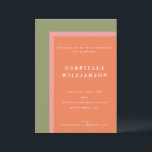 Convites Festa de Graduação Minimalista com Bloco de Cor de<br><div class="desc">Este convite de festa de formatura apresenta um design moderno de bloco de cor verde oliva e coral com tipografia minimalista e limpa. O layout em camadas ousadas cria uma maneira elegante e sofisticada de celebrar seu graduado. Perfeito para festas de formatura do ensino médio ou faculdade com um sentimento...</div>