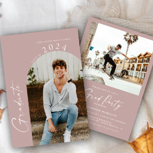 Convites Festa de Graduação Minimalista Rosa Bege Moderno 