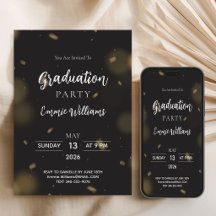 Festa de Graduação Moderna e Elegante Preto e Dour