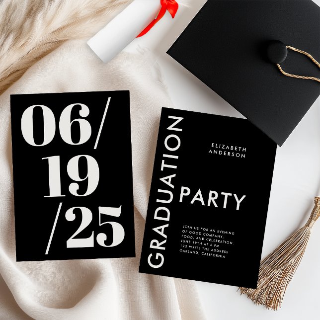 Convites Festa de Graduação Moderna e Ousada em Preto e Bra (Criador carregado)