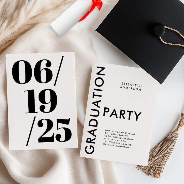 Convites Festa de Graduação Moderna e Ousada em Preto e Bra (Criador carregado)