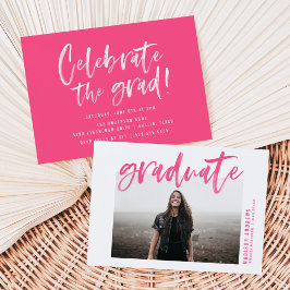 Convites Festa de Graduação Moderna em Rosa Choque com Letr