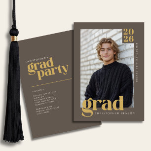 Convites Festa de Graduação Moderno Neutro Dourado Marrom F