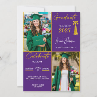 Convites Festa de Graduação Personalizada Roxo e Dourado co