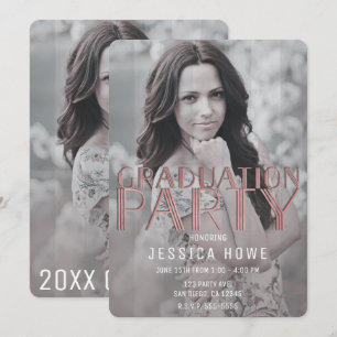 Convites Festa de Graduação Rosa Cinza Moderno Foto de Grad