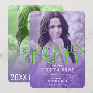 Convites Festa de Graduação Verde Lima Roxo Foto de Graduad
