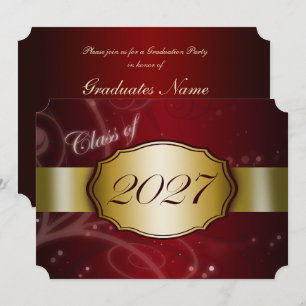 Convites Festa de Graduação Vermelho e Dourado 2027