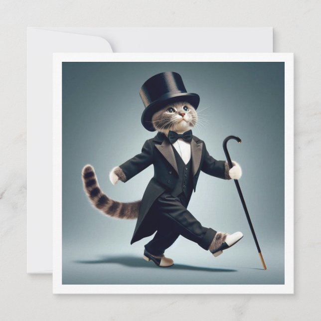 Convites Festa de gravata negra, competição de dança, gato (Frente)