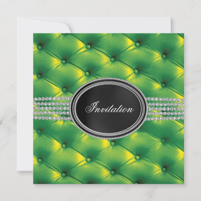 Convites Festa de Gravata Preta Diamante Preto Verde Lima (Frente)