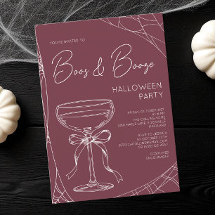 Convites Festa de Halloween Adulto Burgundy Red Boos e Bebi