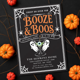 Convites Festa de Halloween Adulto com Fantasmas, Bebida Pr