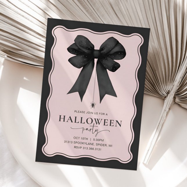 Convites Festa de Halloween Adulto do Arco Coquette (Coquette Bow Halloween Party Invitation)