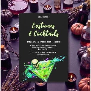Convites Festa de Halloween Adulto Neon Skull Cocktail