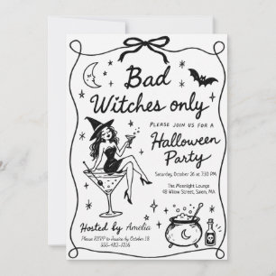 Convites Festa de Halloween Apenas para Bruxas Más Desenhad