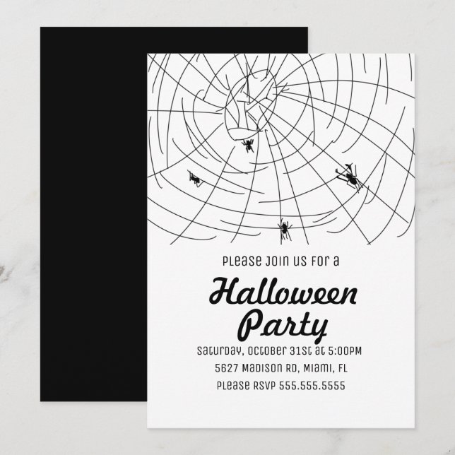 Convites Festa de Halloween Aranha Qua Ilustração Rabiscada (Frente/Verso)