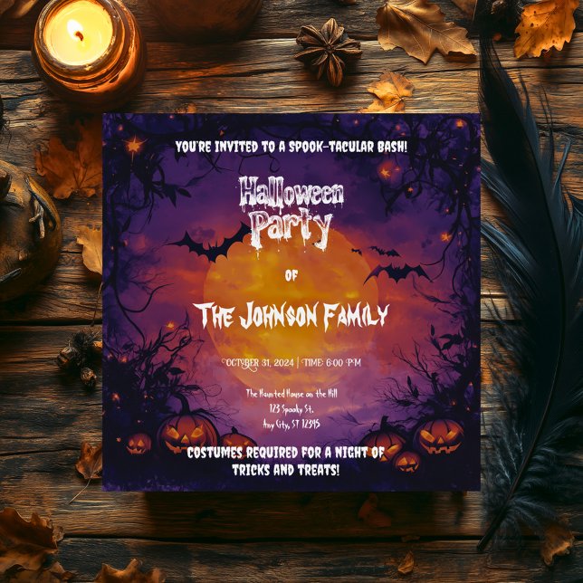 Convites Festa de Halloween Assombrada com Pumpkins & Bats (Criador carregado)