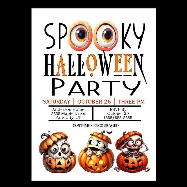 Convites Festa de Halloween Assustadora (Spooky Halloween Party Invitation For Children.)
