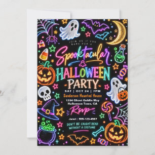 Convites Festa de Halloween Assustadora com Brilho Neon Col