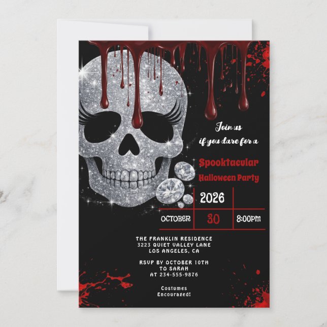 Convites Festa de Halloween Assustadora para Adultos com Ca (Frente)