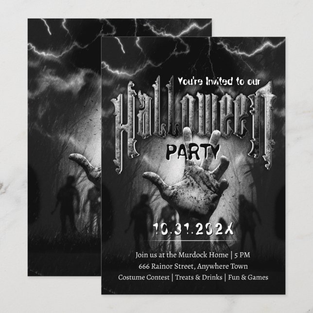 Convites Festa de Halloween Assustadora Zumbis Noite Assust (Frente/Verso)