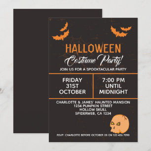 Convites Festa De Halloween, Bat And Skull Personalizada