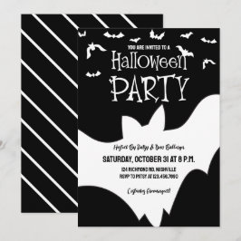 Convites Festa de Halloween Bat Black and White Spookume