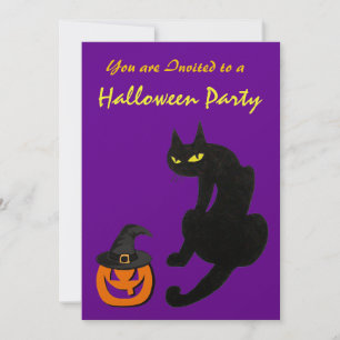 Convites FESTA DE HALLOWEEN BLACK CAT Dourado Metálico