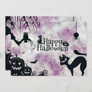 Convites Festa de Halloween Black Cat Mau Pumpkins Coruja A