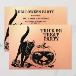 Convites Festa de Halloween Black Cat Pumpkin Orange Scary