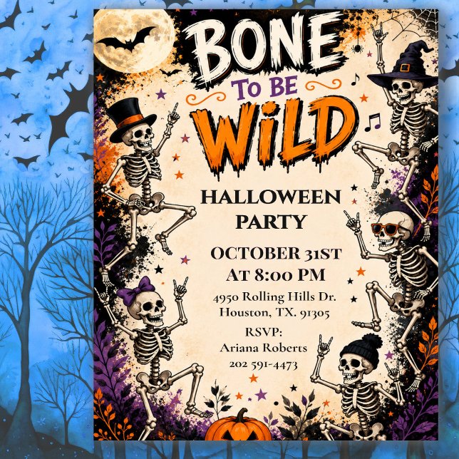 Convites Festa de Halloween Bone To Be Wild (Criador carregado)