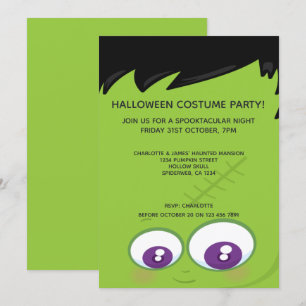 Convites Festa de Halloween - Bonito Frankenstein Verde