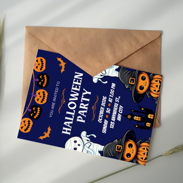 Convites Festa de Halloween Boo com Abóbora Azul e Laranja (Criador carregado)