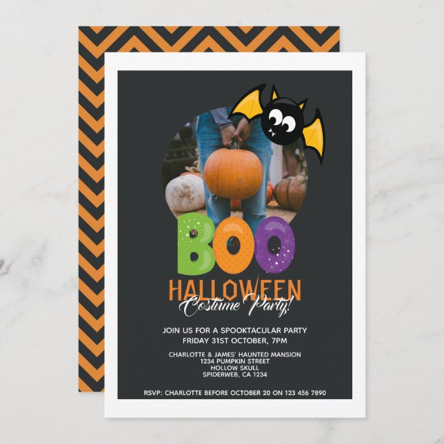 Convites Festa De Halloween Boo E Bat Personalizados (Frente/Verso)